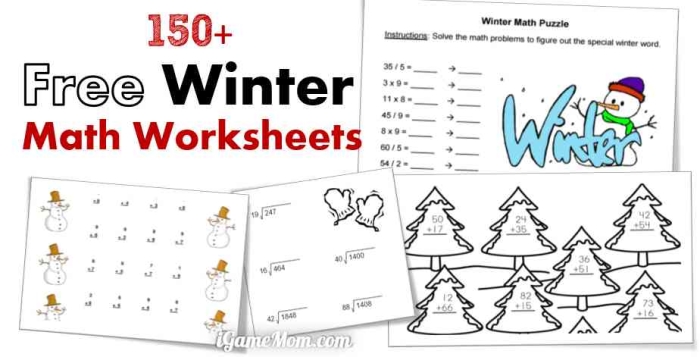 Winter Addition worksheet designed for kindergarten students to practice math skills in a fun way