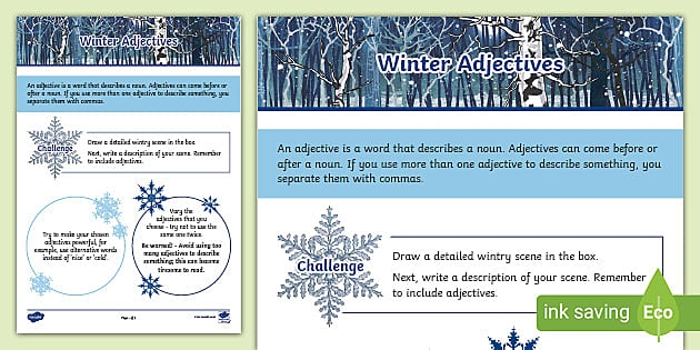 Winter Adjectives worksheet for Second Grade