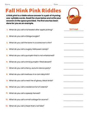 Winter Hink Pink Riddles worksheet featuring 15 engaging rhyming puzzles for fourth graders