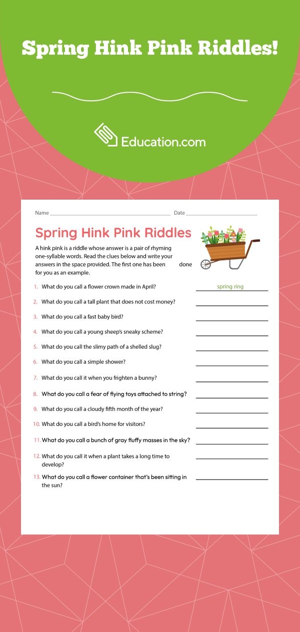Winter Hink Pink Riddles worksheet featuring 15 engaging rhyming puzzles for fourth graders