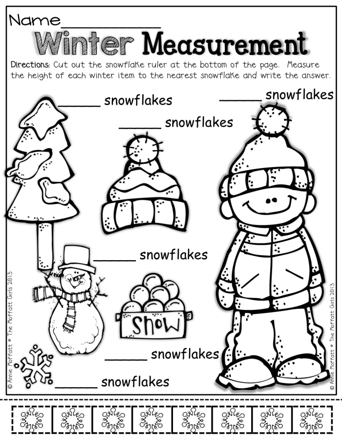 Winter Math worksheet for first graders practicing single-digit addition