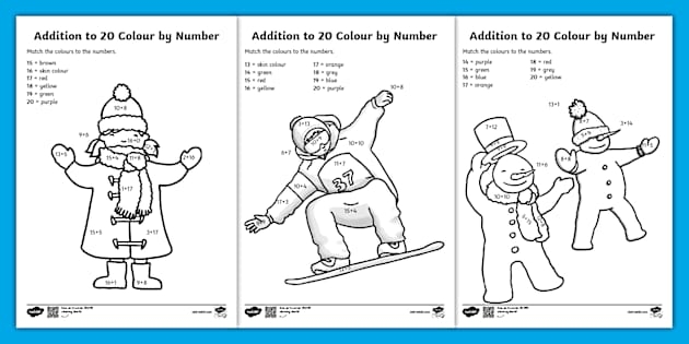 Winter addition worksheet designed for kindergarten students to practice math skills