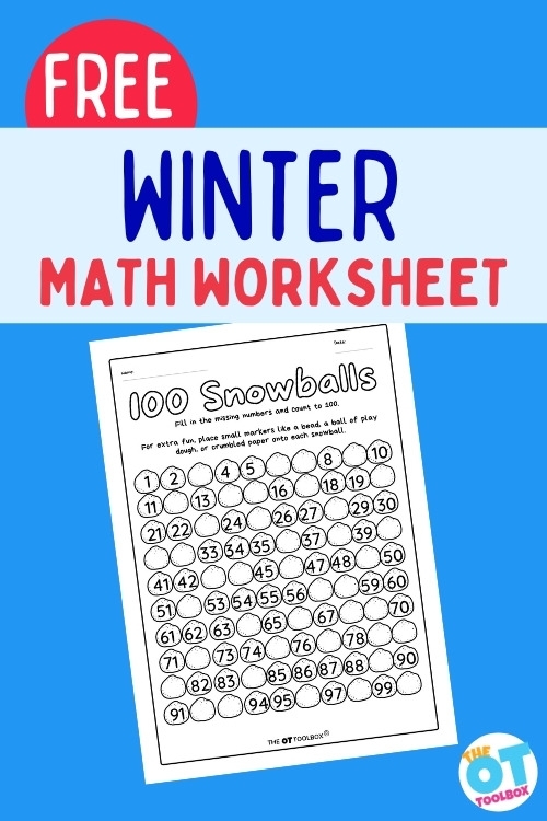 First grade student completing a winter themed single-digit addition math worksheet