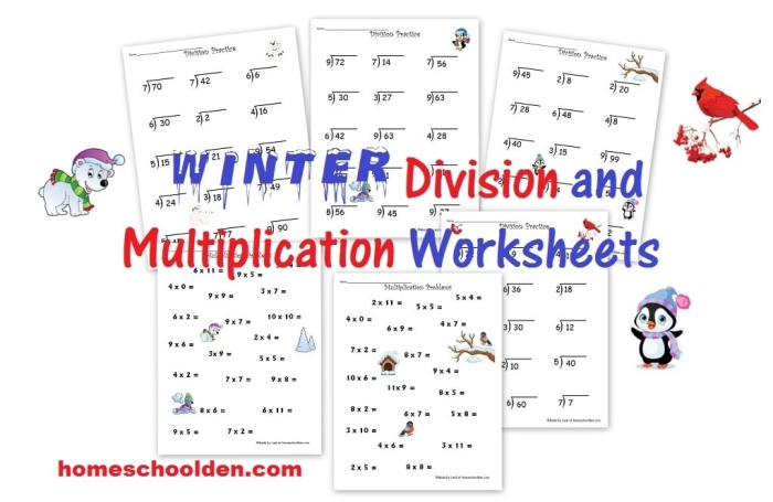 Fourth grade student working on winter themed multiplication and division word problems worksheet 9