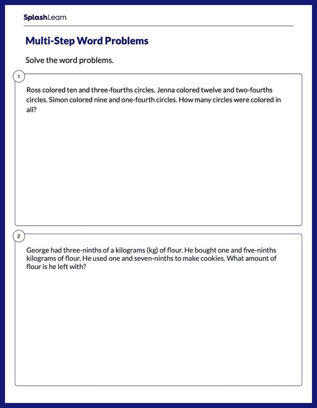Winter-themed worksheet featuring multi-step word problems for third graders focusing on fractions