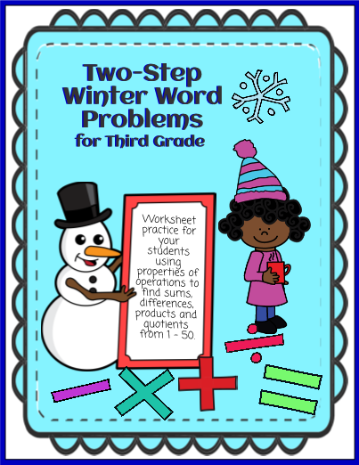 Winter-themed worksheet featuring multiplication and division word problems for fourth graders