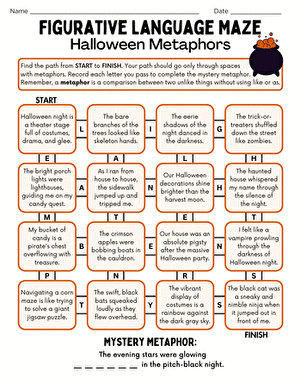 Sixth grade students navigating a winter-themed maze to identify metaphors in this printable worksheet 21