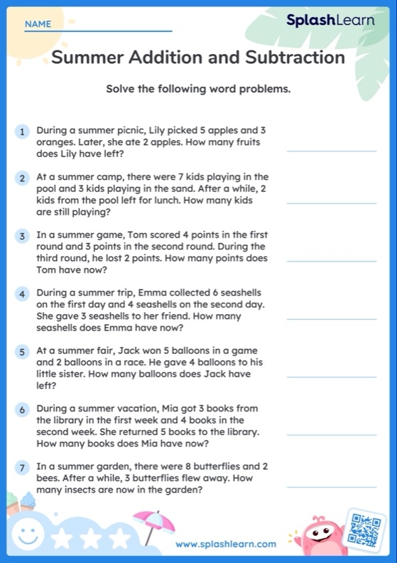 Winter-themed worksheet for third graders focusing on multi-step word problems with mixed operations involving fractions