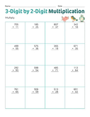 Fourth grade student working on a winter-themed two-digit multiplication worksheet with mittens