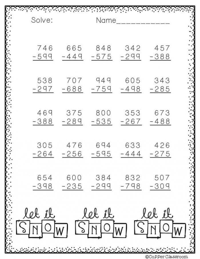 Fifth grade students practice three-digit multiplication with this winter-themed Let it Snow worksheet
