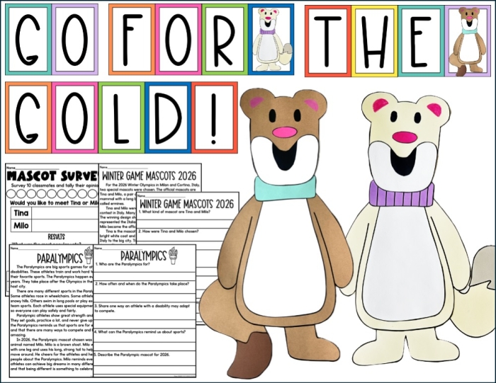 Worksheet for third graders on nonfiction text features related to the Winter Olympics