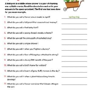 Winter Hink Pink Riddles worksheet featuring 15 engaging rhyming puzzles for fourth graders