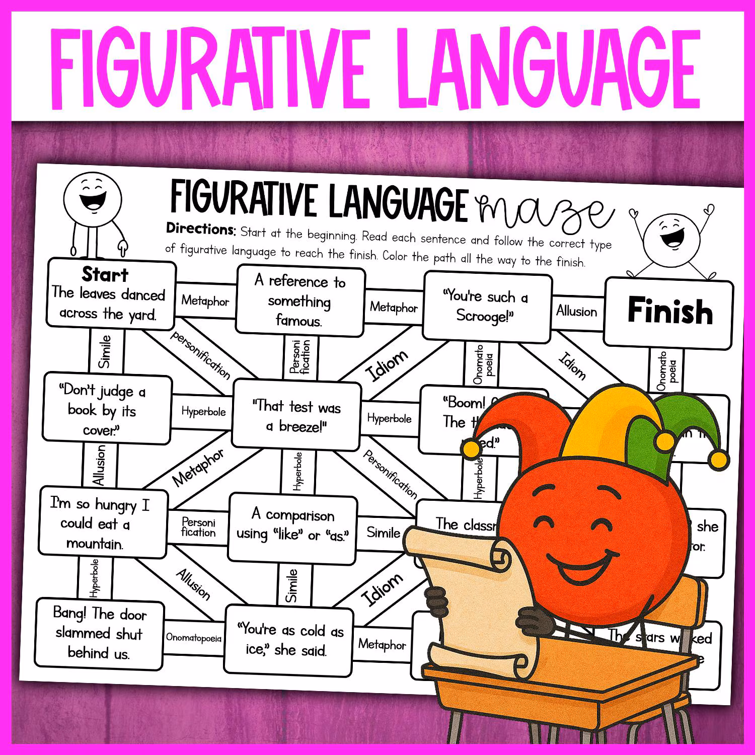 Figurative Language Maze featuring winter similes for fourth-grade students