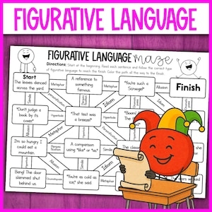 Students navigating a winter-themed maze to identify similes in figurative language
