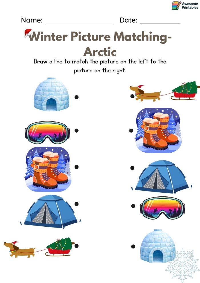 Winter synonyms matching worksheet for third graders