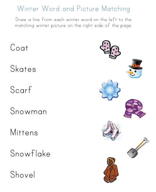 Worksheet for matching synonyms related to winter vocabulary for third graders