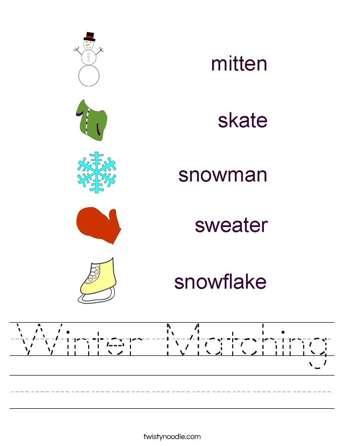 Winter synonyms matching worksheet designed for third graders