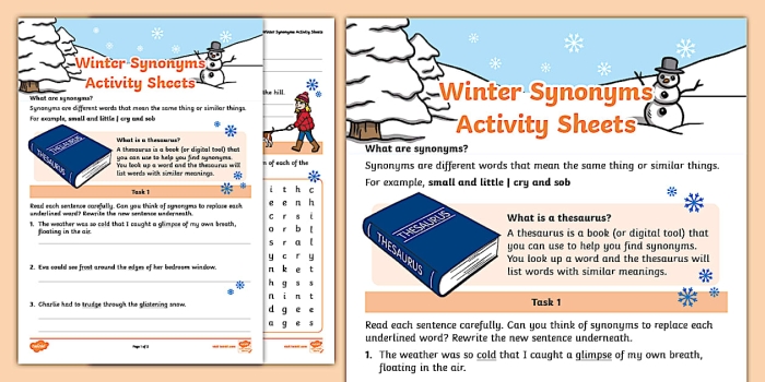 Winter Synonyms Matching worksheet for third graders featuring vocabulary words related to the season