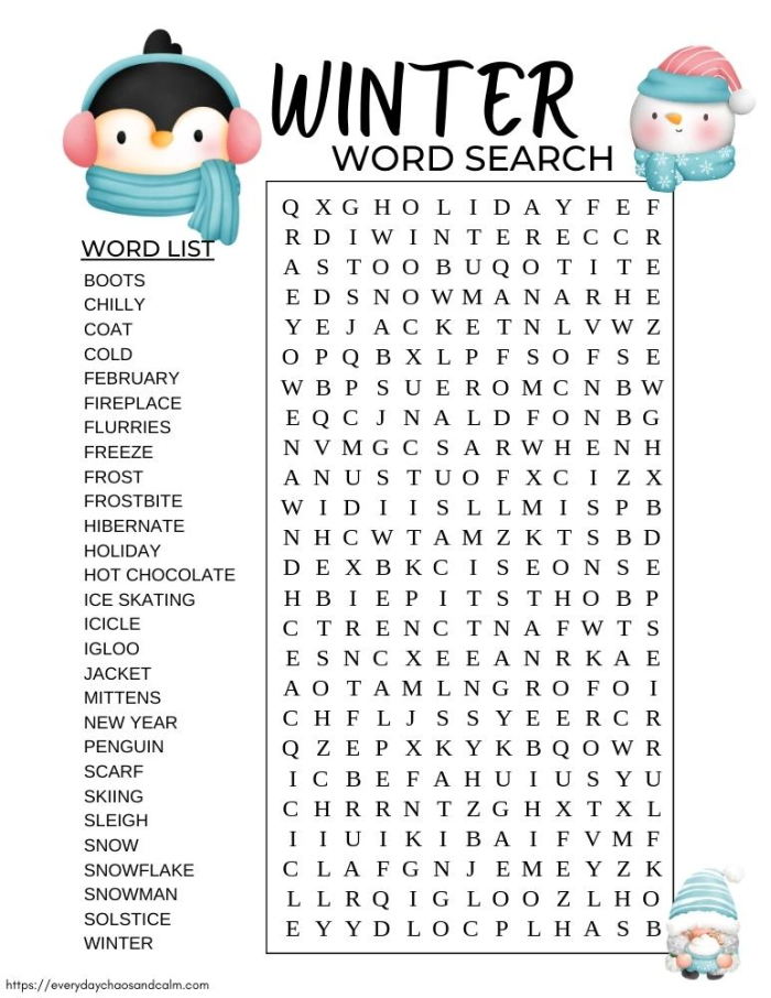 Third grade Earth and Space Science worksheet featuring a winter themed word search puzzle with terms like icicle and snowman 16