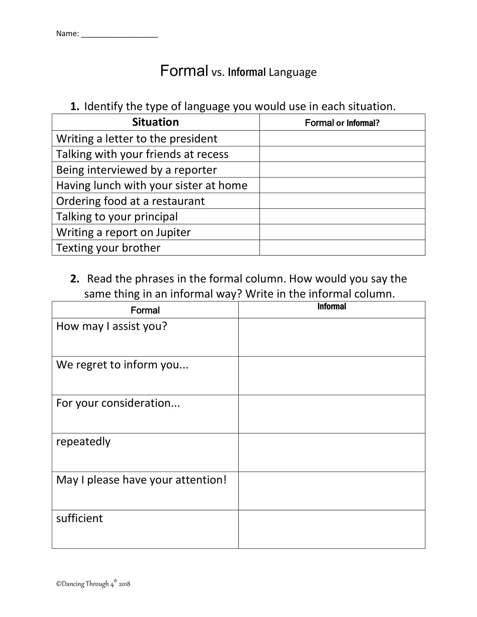 Worksheet image illustrating the differences between formal and informal writing in winter context Winter-themed worksheet for sixth graders on formal and informal writing styles