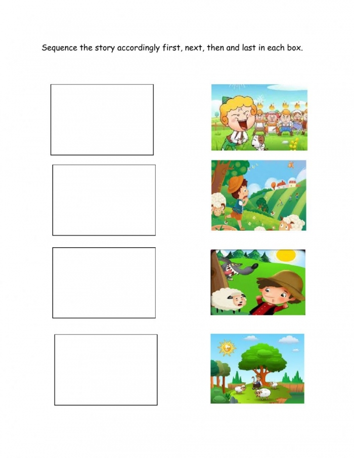Worksheet for second graders on predicting and comprehending "The Boy Who Cried Wolf" fable