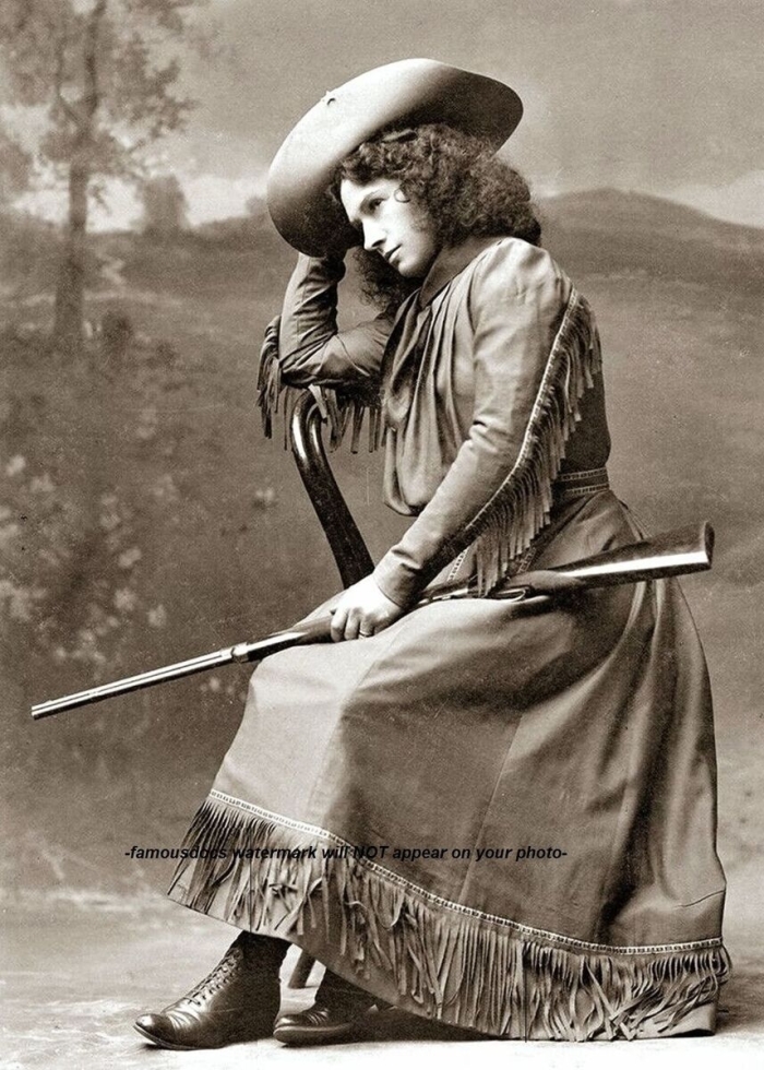 An educational worksheet featuring Annie Oakley, the iconic sharpshooter of the Wild West