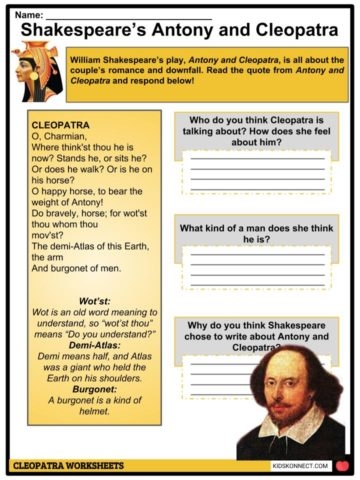 Worksheet featuring Cleopatra, a powerful figure in history who influenced Julius Caesar and Mark Antony