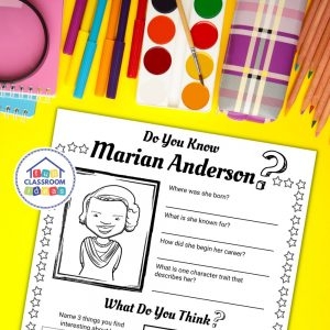 Worksheet featuring a biography of opera singer Marian Anderson for fourth graders