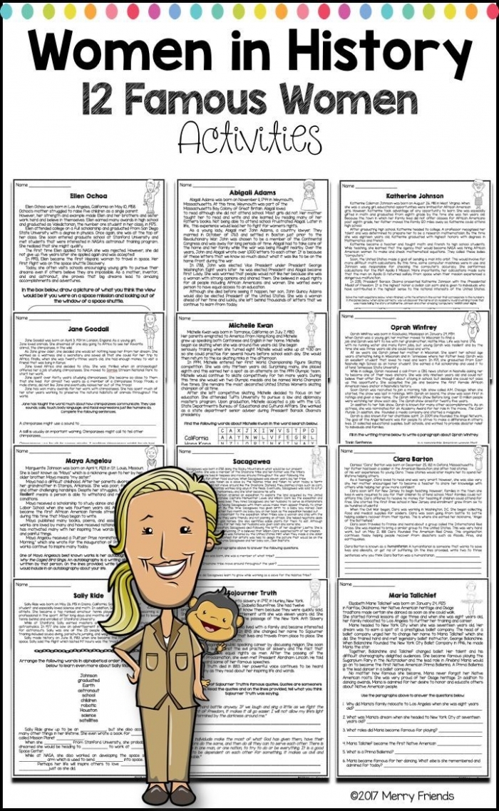 Image of a worksheet featuring Sacagawea, highlighting her role as a navigator for Lewis and Clark. Educational resource for second graders exploring women in history.