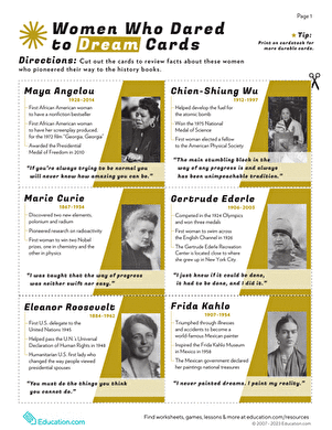 Women Who Dared to Dream Counting Worksheet Number Five Educational poster featuring inspiring global women for Pre-K counting practice