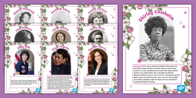 Poster for the Women Who Dared to Dream worksheet showcasing inspiring female figures Illustration of the Women Who Dared to Dream poster highlighting influential women in various fields