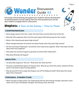 Worksheet for pre-reading activity on R.J. Palacio's Wonder for fourth graders