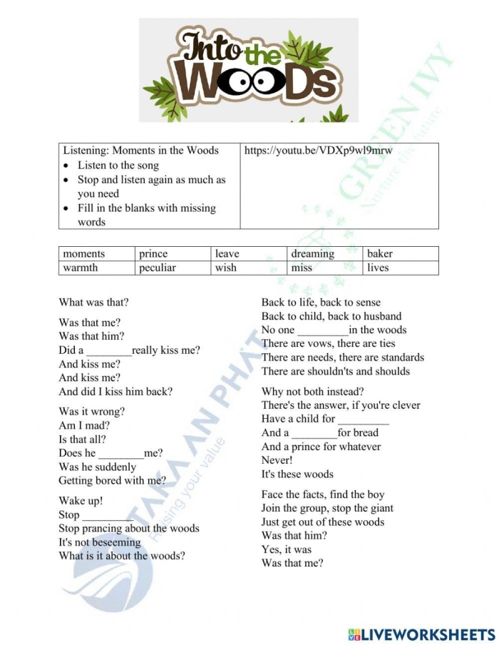 Kindergarten life science worksheet for matching woodland animals to their names