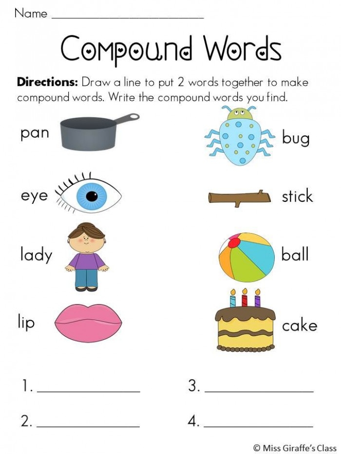 Worksheet illustrating word addition through compound words, featuring a picture clue for "sun" and "flower
