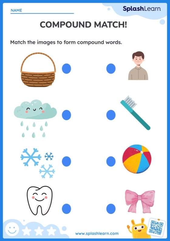 Kids engaging with the Word Addition: Compound Words 2 worksheet, combining picture clues to form compound words. Visual guide for second graders to learn about compound words like "sunflower.