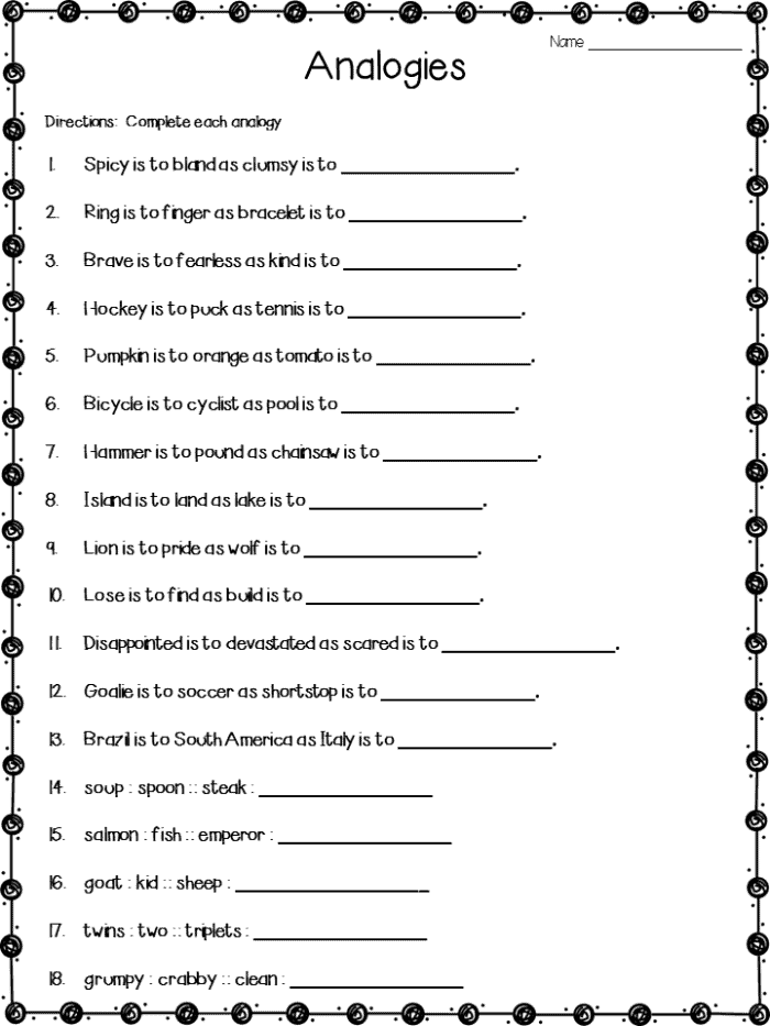 Working with Analogies Practice Activity for Elementary Math Students Third grade students completing word analogies worksheet to practice identifying relationships between words and their meanings
