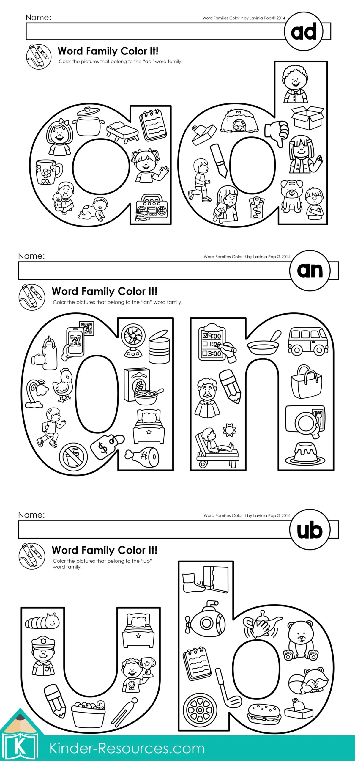 Kindergarten students practice matching op an and at word families on this colorful worksheet 19