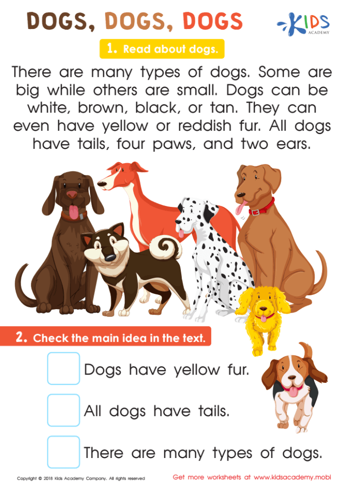 Third grade reading comprehension worksheet about how working dogs assist people