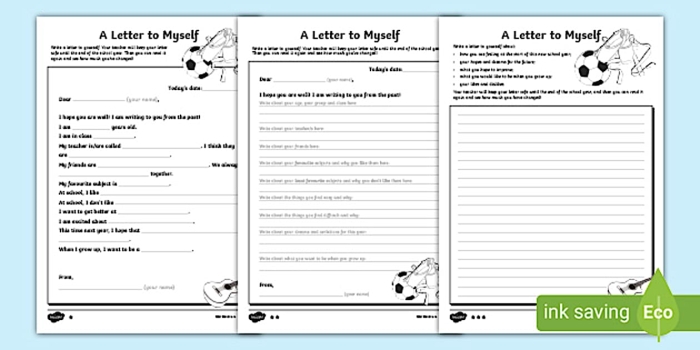 Worksheet for writing a letter of appreciation to oneself, designed for sixth graders