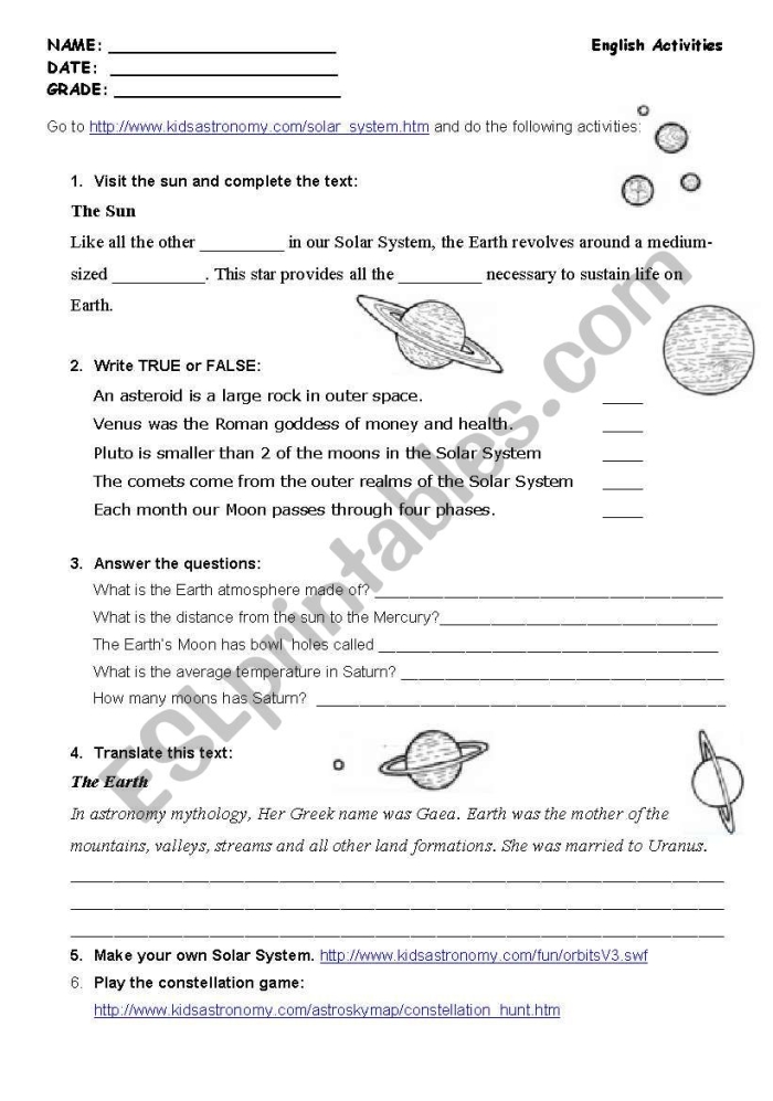 Illustration of an engaging worksheet about five famous astronomers for kids in fourth grade