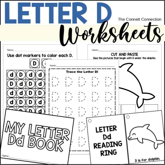 Get Ready for Reading: All About the Letter D worksheet for Pre-K learners Colorful worksheet focusing on the letter D to enhance preschool reading skills