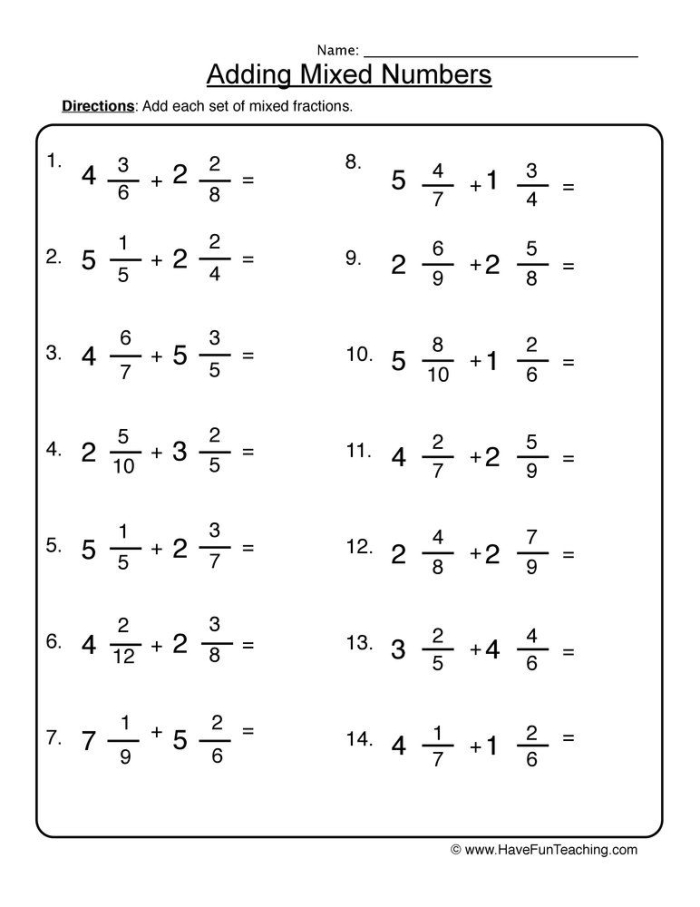 Add and Subtract Positive and Negative Mixed Numbers Worksheet Image 18 Worksheet for adding and subtracting positive and negative mixed numbers for seventh graders