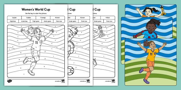 World Cup Color-by-Number worksheet designed for kindergarten kids to practice numbers and counting. Engaging activity to celebrate the World Cup while learning through coloring.
