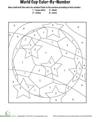 World Cup Color-by-Number worksheet designed for kindergarteners to practice numbers and counting