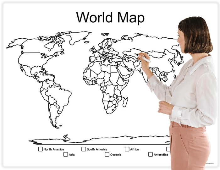 World Map Activity worksheet for second graders featuring coloring and labeling tasks