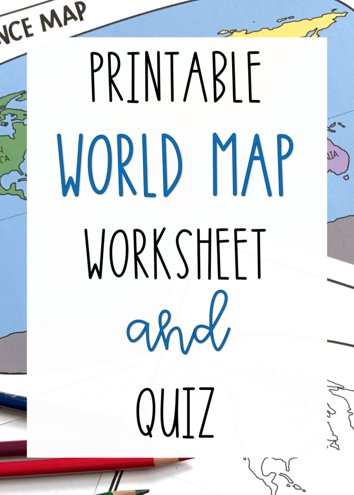 World Map Activity worksheet for second graders to color and label key geographical locations