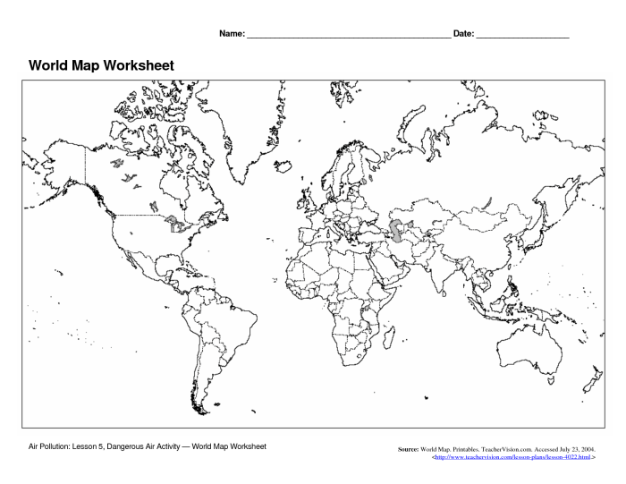 Second grade student coloring a world map activity worksheet for a multiplication geography lesson