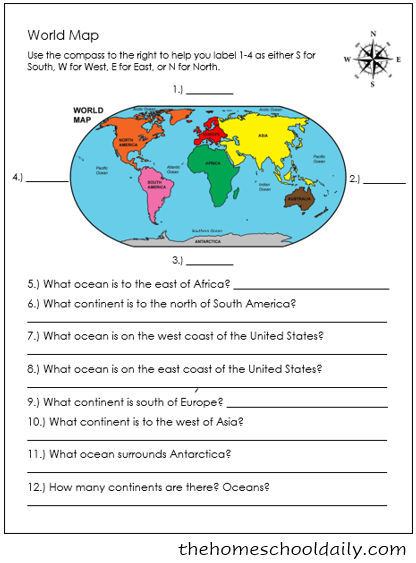 Second grade world map activity worksheet for practicing multiplication math problems