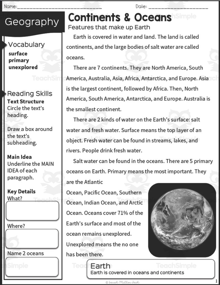 World Oceans Worksheet: Introduction to Ocean Science and Data Analysis for Elementary Learners Fourth grade students exploring world oceans data with a graphing worksheet activity