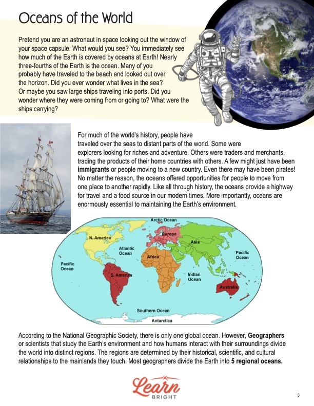 World Oceans Data and Graphing Worksheet for Grade 9 Fourth grade student working on a data and graphing worksheet about the five world oceans